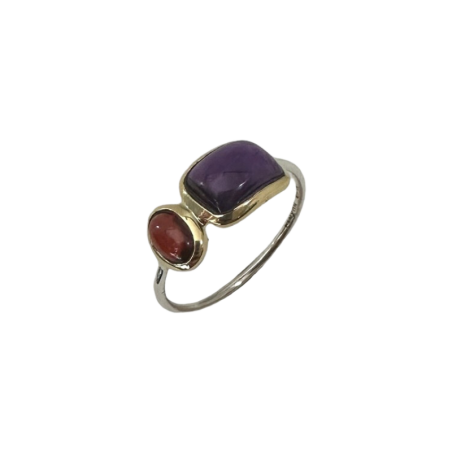 Bague Argent Laiton Cabochons Am Thyste Rectangle Grenat Ovale