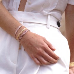 Bracelet fin ajustable ANIA Peach Purple - Fils d'or tressés