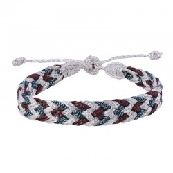 Bracelet DOUBLE-U Silver Grape Slate - fils d'or tressés gris bordeaux MAAYAZ