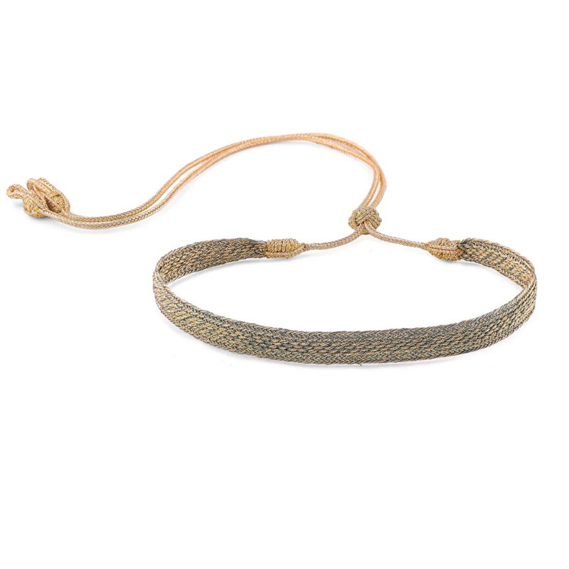 Collier CHOKER Izy Gold Khaki - fils d'or tressés argent & vert kaki MAAYAZ