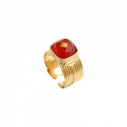 Bague large ajustable BABYLONE Or - Quartz fraise carré - SATELLITE