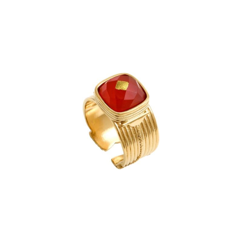 Bague large ajustable BABYLONE Or - Quartz fraise carré - SATELLITE