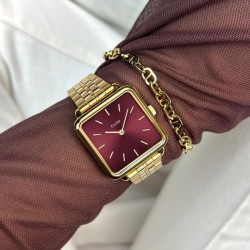 Montre Tetragone Watch Steel Dark Cherry, Couleur or, cadran cerise