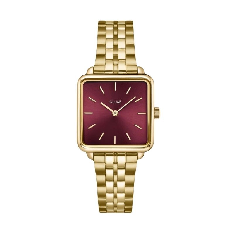 Montre Tetragone Watch Steel Dark Cherry, Couleur dorée, cadran carré cerise - CLUSE