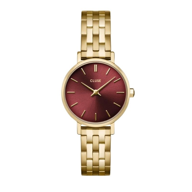 Montre Boho Chic Petite Steel Dark Cherry, couleur or, cadran rond cerise - CLUSE