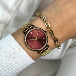 Montre Boho Chic Petite Steel Dark Cherry, couleur or, cadran rond cerise