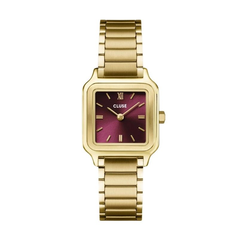 Montre Gracieuse Petite Steel Dark Cherry, Couleur or, cadran carré cerise - CLUSE