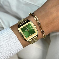 Montre Gracieuse Steel Forest Green, Gold Color, cadran carré vert sapin