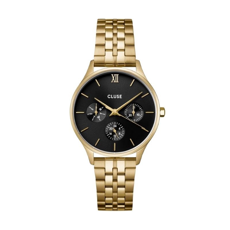 Montre Minuit Multifunction Steel Black, Gold color, cadran rond noir - CLUSE