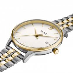 Montre Minuit Date Steel Coconut Milk Bicolor, cadran rond blanc