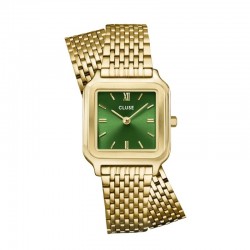 Montre Gracieuse Petite Double Steel Forest Green, Gold, cadran carré & double bracelet oyster - CLUSE