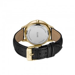 Montre Minuit Multifunction Leather Black Lizard, Gold color, cadran rond doré