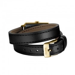 Montre double rangs  Fluette Double Leather Black, couleur or & cuir noir