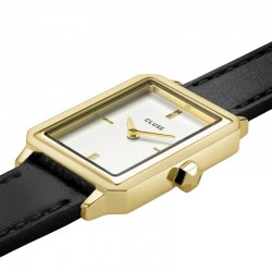 Montre double rangs  Fluette Double Leather Black, couleur or & cuir noir