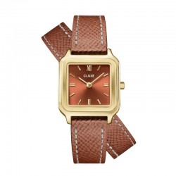 Montre Gracieuse Petite Double Steel Nutshell, Gold, cadran carré & double bracelet cuir - CLUSE