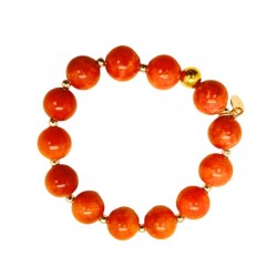 Bracelet élastique doré - Grosses Perles orange - JORGINA