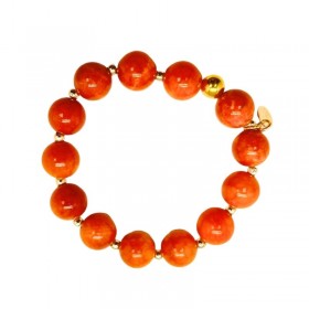 Bracelet élastique doré - Grosses Perles orange - JORGINA