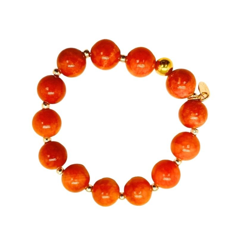 Bracelet élastique doré - Grosses Perles orange - JORGINA