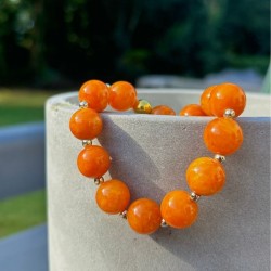 Bracelet élastique doré - Grosses Perles de Jades orange