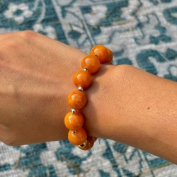 Bracelet élastique doré - Grosses Perles de Jades orange