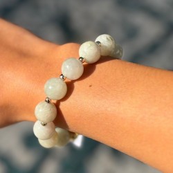 Bracelet élastique doré - Grosses Perles de Jades grises