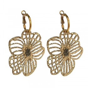 Boucles d'oreilles pcréoles FLEURS - Fleurs ciselées, cristal noir - JORGINA