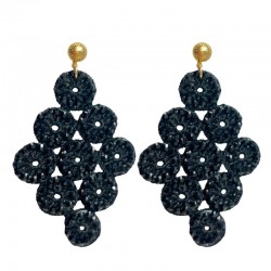 Boucles d'oreilles pendantes dorées - Puces, cascade de ronds brillants noir - JORGINA