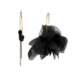 Boucles d'oreilles créoles dorées - Pendentifs cristaux et rose noire - JORGINA