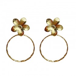 Boucles d'oreilles puces fleurs dorées & Anneaux fins ciselés  JORGINA