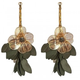 Longues Boucles d'oreilles dorées - Fleurs filigranes & Pétales kaki JORGINA