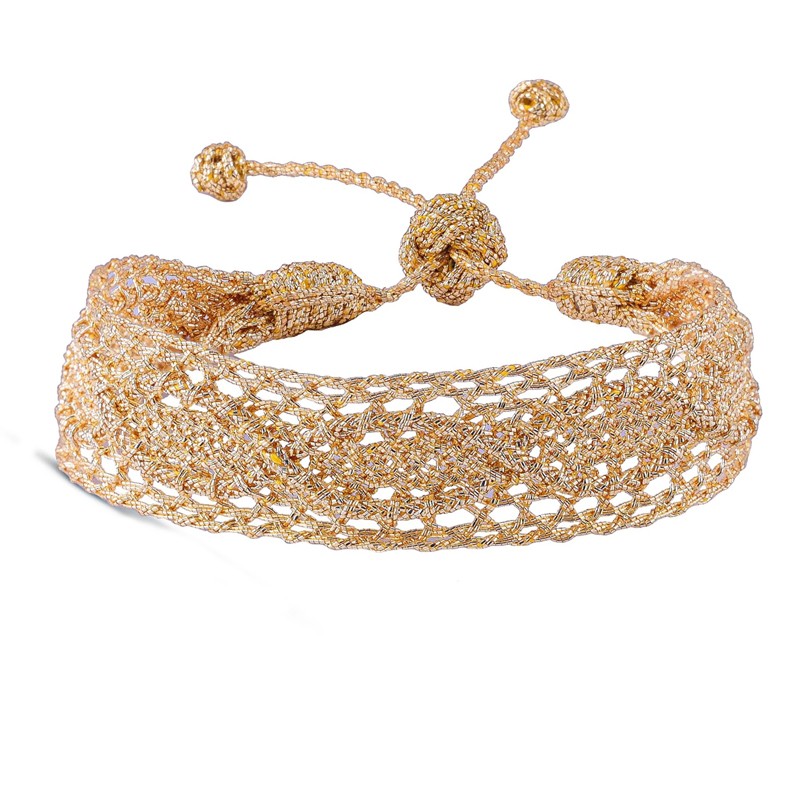 Bracelet fin ajustable Mawja Gold - Fils d'or tressés