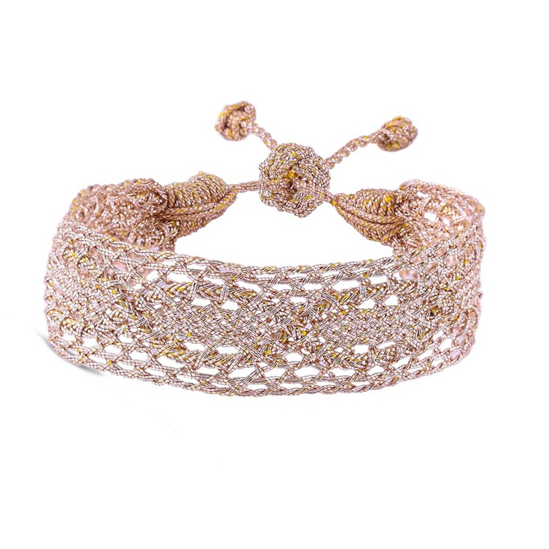 Bracelet fin ajustable Mawja Rose Gold - Fils d'or tressés