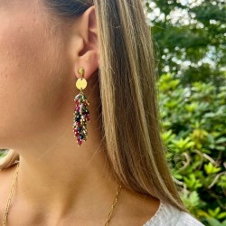 Boucles d'oreilles dorées - Cristaux de bohème multicolores en cascade