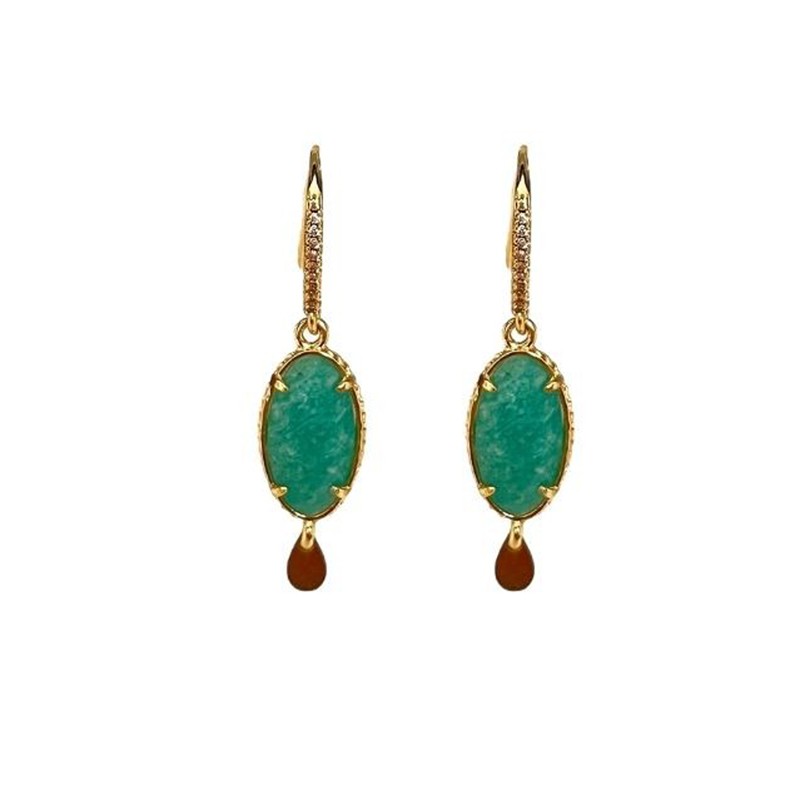 Boucles d'oreilles crochet strass & Pendentif goutte Amazonite JORGINA