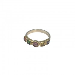 Bague anneau argent et laiton doré - Pierres zircons multicolores TAILLE 52