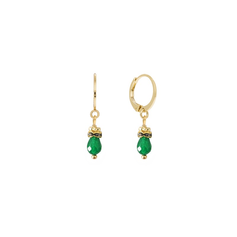 Boucles d'oreilles pendantes TAJ Or - Goutte en Jade teinté vert - Laëti Trëma