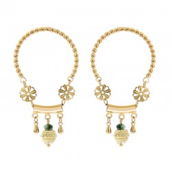 Boucles d'oreilles créoles DELHI TORSADE Or - Anneau, rosaces, perles Jade tienté vert - Laëti Trëma