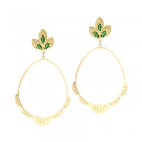 Boucles d'oreilles pendantes JOJAWAR Or - Fleurs résine verte, motifs en vague - Laëti Trëma