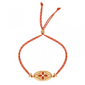 Bracelet cordon LOTUS Or - Ovale texturés fleurs en résine orange - Laëti Trëma