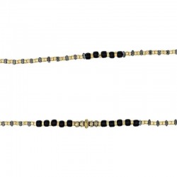 Collier & Bracelet ANDY GOLD SLIM 6 tours - Miyukis noires, Hématites dorées