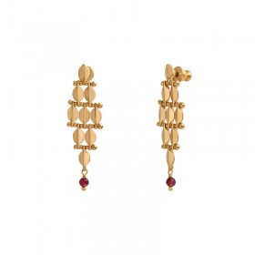 Boucles d'oreilles Petites BABYLONE Or - Maille Feuille dorée & Grenat - SATELLITE