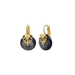 Boucles d'oreilles dormeuses POSITANO Or - Cristal & Cabochon nacre grise - SATELLITE