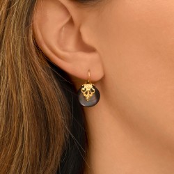 Boucles d'oreilles dormeuses POSITANO Or - Cristal & Cabochon nacre grise