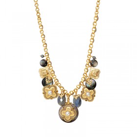 Collier POSITANO Or - Médailles Charm's Labradorite & Nacre grise SATELLITE