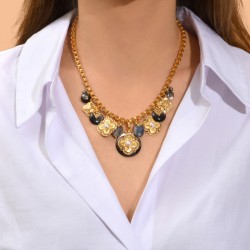 Collier POSITANO Or - Médailles Charm's Labradorite & Nacre grise