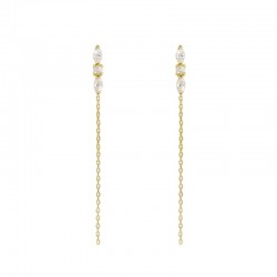 Boucles d'oreilles DANCING TRILOGY Or - Cristaux blancs & Chaînes fines - Mya Bay