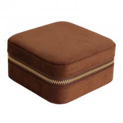 Boîte à Bijoux Velours MARRON TAN, fermeture éclair dorée - WAEKURA