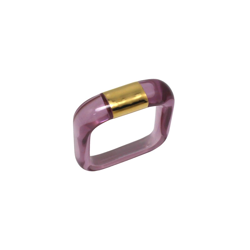 Bague carrée PURPLE TENTACLE résine VIOLETTE - Décor doré - Lucas Jack