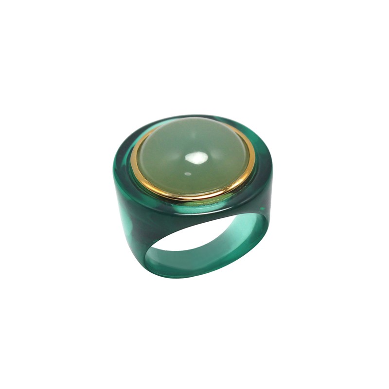 Bague large OXIDISED GREEN&JADE résine VERTE - Cabochon en Jade - Lucas Jack