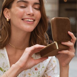 Boîte à Bijoux Velours MARRON TAN, fermeture éclair dorée